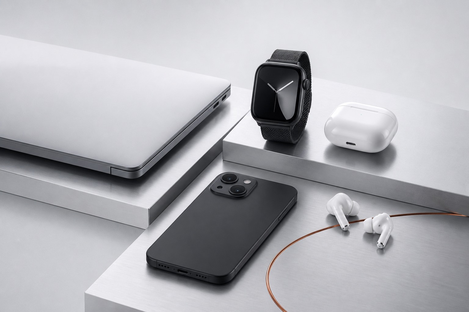 Consumer electronics including laptops, phones, watches and headphones